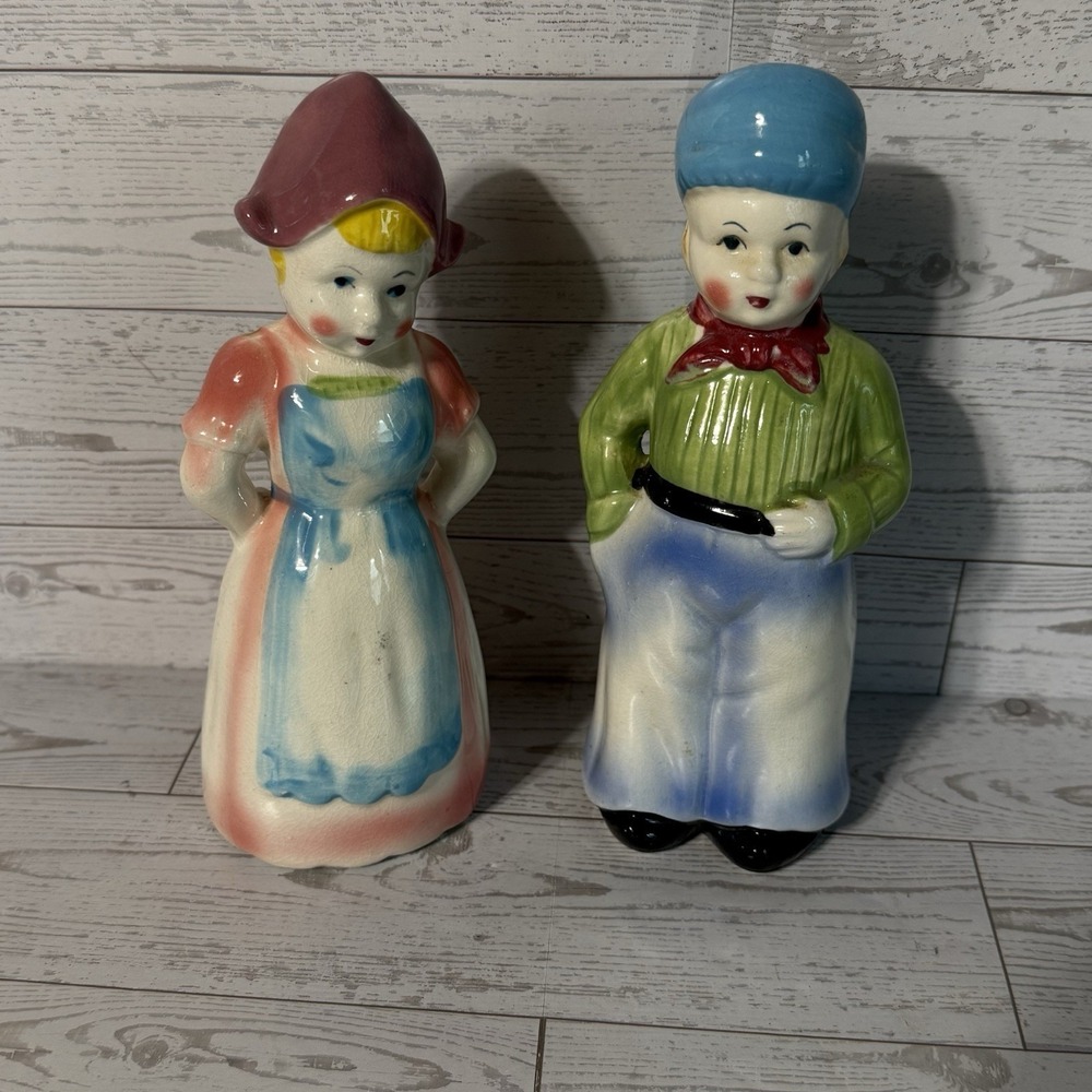 Vintage Large Dutch‎ Boy & Girl Salt/Pepper Shakers
